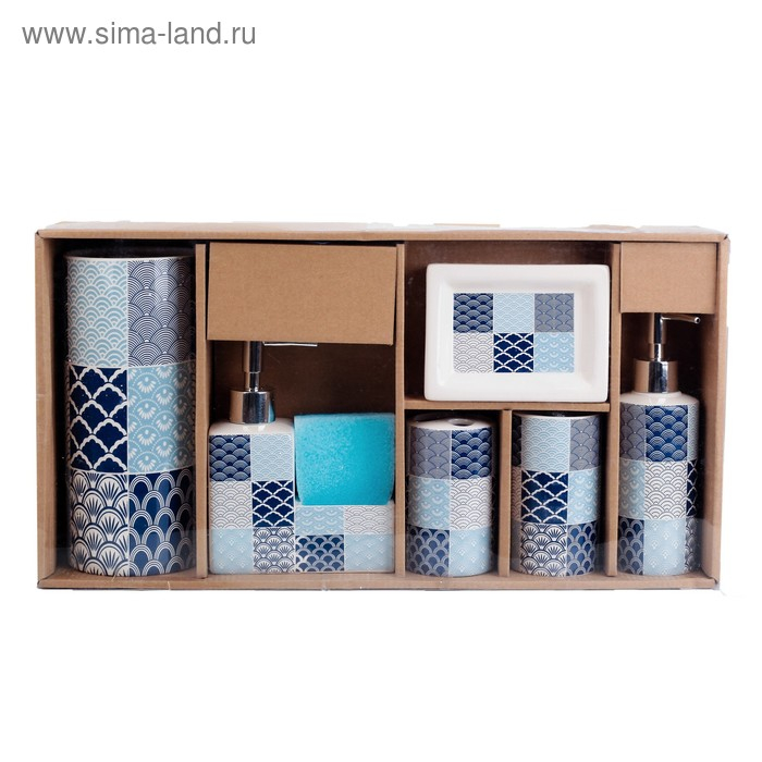 Набор аксессуаров для ванной комнаты &laquo;Геометрия&raquo;, 6 предметов (мыльница, 2 дозатора для мыла, 2 стакана, ёрш)
