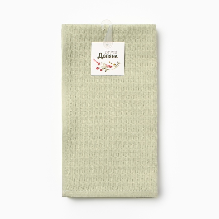 Набор кух.полотенец "Доляна" бел.,олив. 35х60см-3шт., 100% хл, вафля, 220 гр/м2