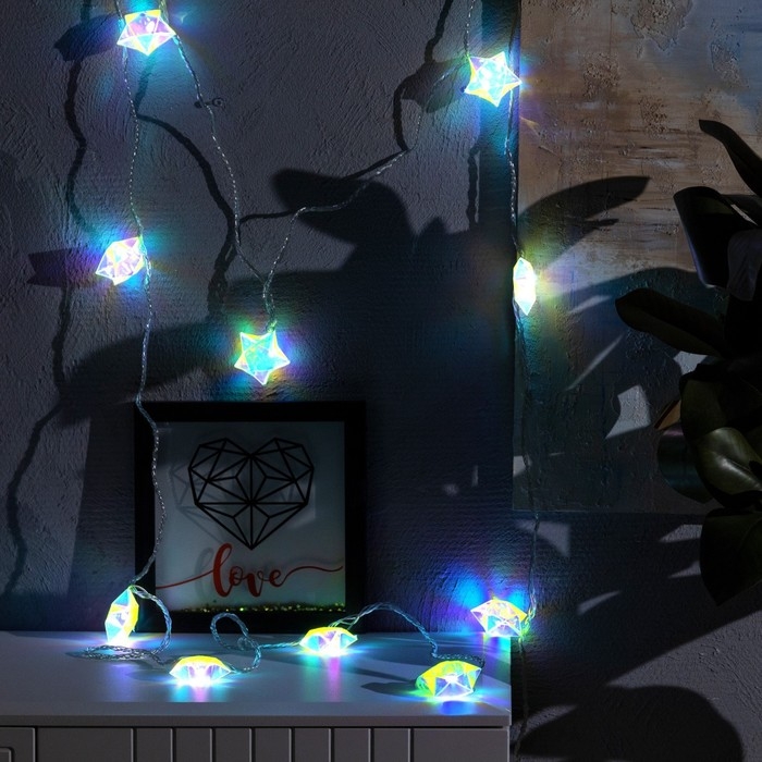 Гирлянда &laquo;Нить&raquo; 2.5 м с насадками &laquo;Звёзды&raquo;, IP20, прозрачная нить, 10 LED, свечение белое, 220 В