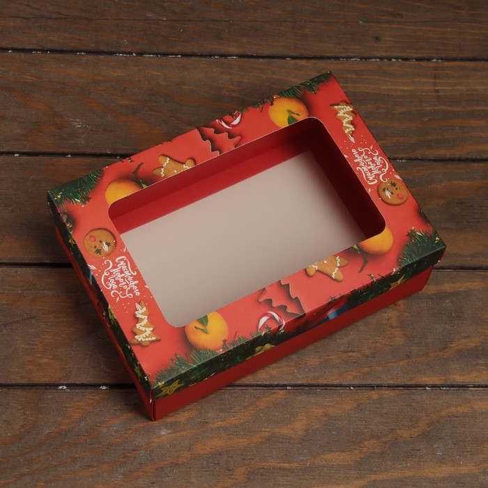 Новый год. Коробка подарочная новогодняя складная, крышка-дно, с окном "Счастливого Нового Года" 24 х 17 х 8 см