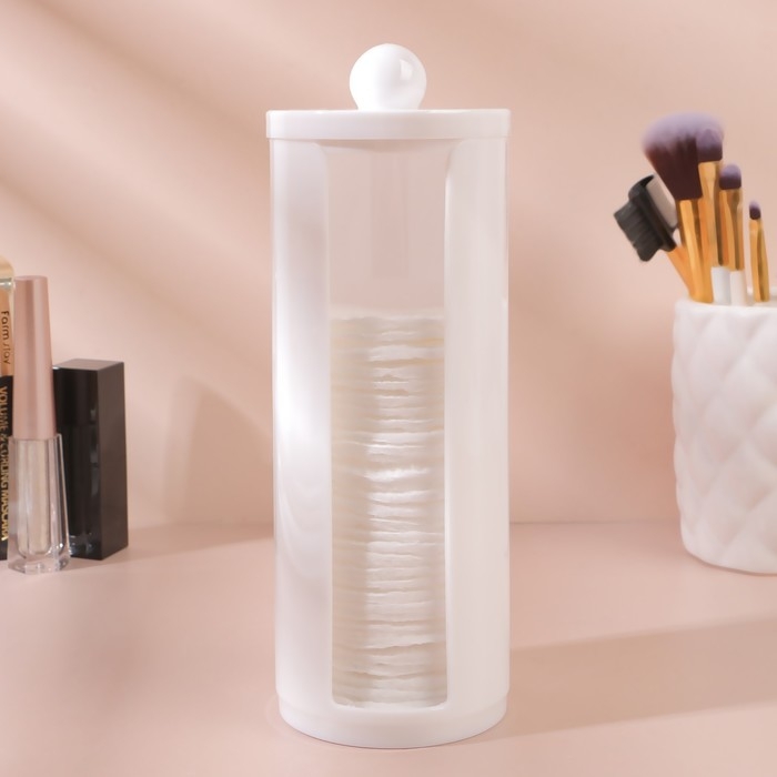 Органайзер для хранения ватных дисков, с крышкой, d = 7 &times; 19,5 см, цвет белый