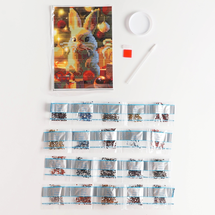 Алмазная мозаика на новый год с частичным заполнением на холсте &laquo;Зайчик&raquo;, 15 х 21 см, новогодний набор для творчества