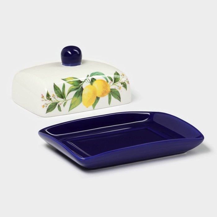 Маслёнка Доляна &laquo;Лимон&raquo;, 17&times;12&times;8,5 см, цвет белый