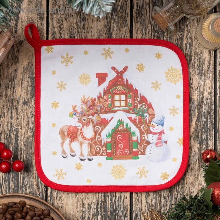 Прихватка &laquo;Новогодние игрушки&raquo; саржа, 19х19см,100% х/л,ватин 250г/м2