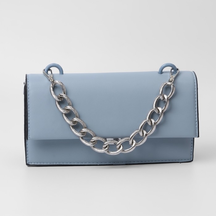 Цепочка для сумки, с карабинами, металлическая, ребристая, 27 &times; 20 мм, 30 см, цвет серебряный