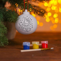 Новогодний шар под раскраску «Дедушка Мороз» с подвесом, краска 3 цв. по 2 мл, кисть Новогодний шар под раскраску «Дедушка Мороз» с подвесом, краска 3 цв. по 2 мл, кисть