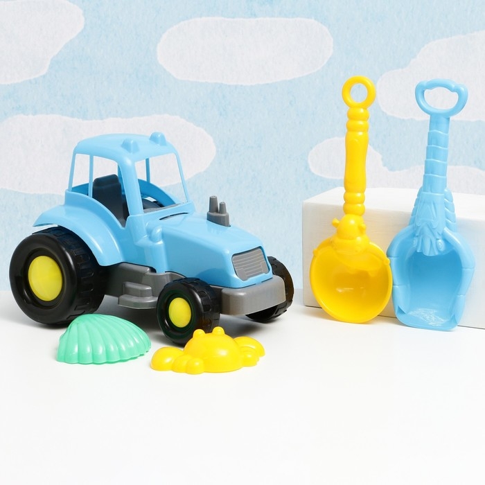 Набор детский "Трактор": 4 игрушки для песочницы, пластик, микс