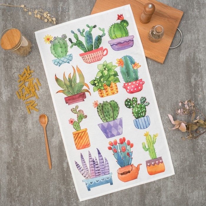 Полотенце "Этель" Кактусы 40х73 см, 100% хлопок, саржа 190 гр/м2