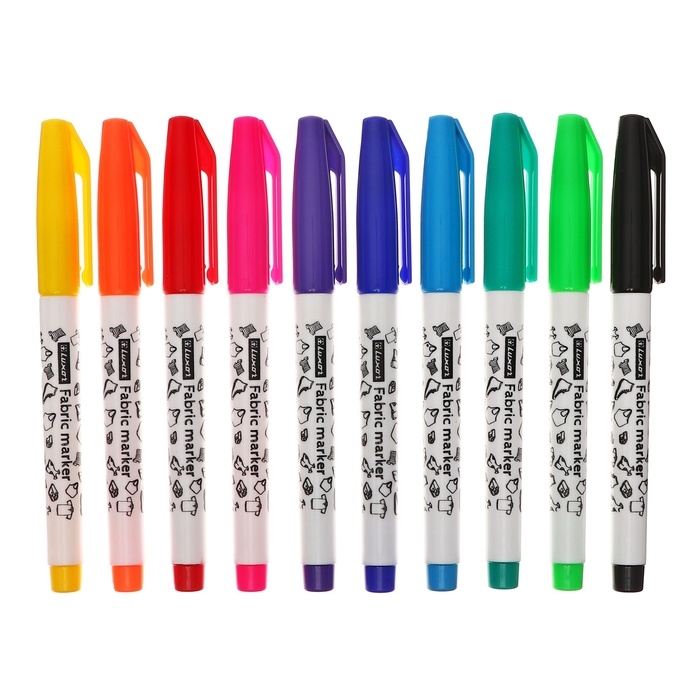 Набор маркеров для ткани 10 цветов, Luxor "Fabric", 1-2 мм, ПВХ, пулевидный, с европодвесом