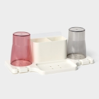 Держатель для зубных щеток настенный, с 2 стаканами на липучках, 31&times;9&times;14 см, цвет белый