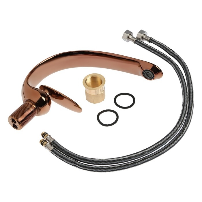 Смеситель для раковины ZEIN Z3880, однорычажный, интерьерный, высота 18см, латунь, rose gold Смеситель для раковины ZEIN Z3880, однорычажный, интерьерный, высота 18см, латунь, rose gold