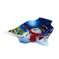 Блюдо новогоднее стеклянное сервировочное Доляна &laquo;Колокольчик. Снеговик и птичка&raquo;, 18&times;17 см