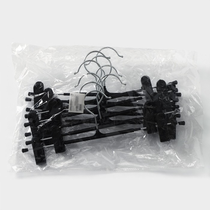 Вешалки для брюк и юбок с зажимами, набор 10 шт, 32×13,5 см, цвет чёрный Вешалки для брюк и юбок с зажимами, набор 10 шт, 32×13,5 см, цвет чёрный