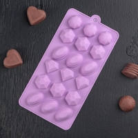 Форма для конфет и шоколада Доляна &laquo;Кристаллы&raquo;, силикон, 22&times;11 см, 18 ячеек (3,2&times;2,5 см), цвет МИКС