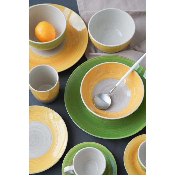 Тарелка керамическая глубокая Доляна &laquo;Подсолнух&raquo;, 540 мл, d=18 см, цвет зелёный