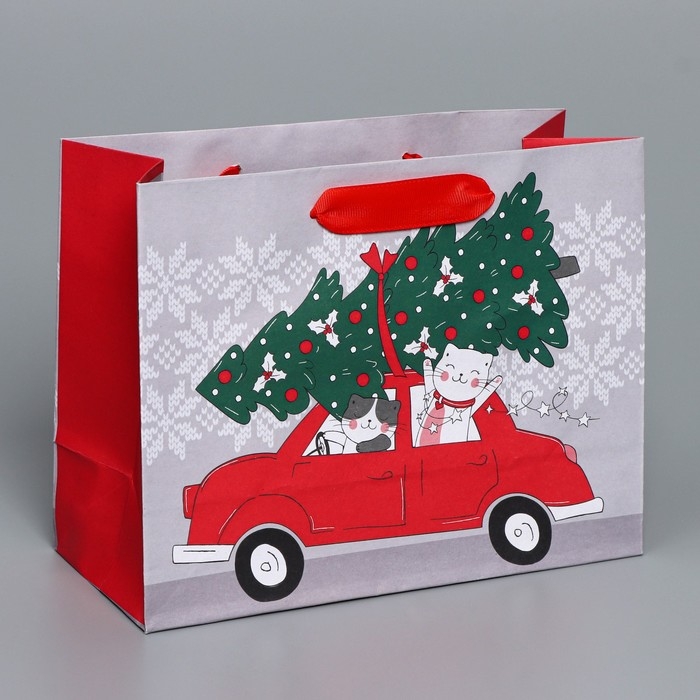 Пакет подарочный новогодний крафтовый горизонтальный &laquo;Спешу к тебе&raquo;, MS 23 х 18 х 10 см, Новый год