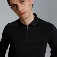 Рубашка поло мужская с длинным рукавом Terrazzo, черная, размер S/M