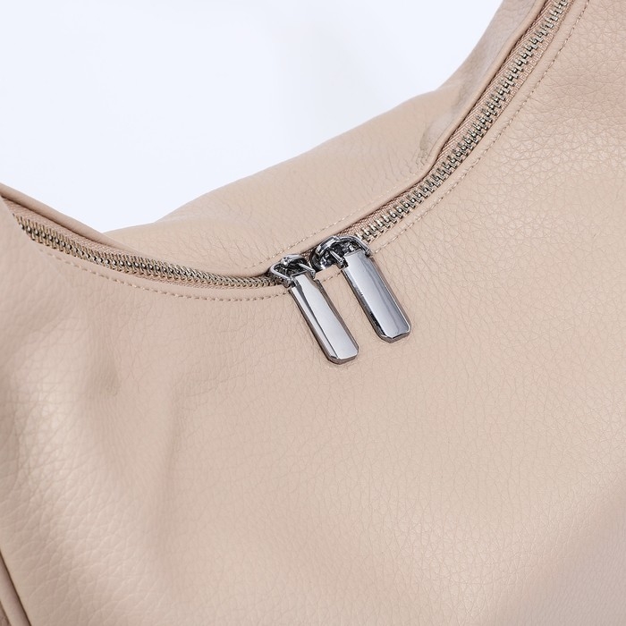 Сумка-мешок на молнии, наружный карман, длинный ремень, цвет бежевый Сумка-мешок на молнии, наружный карман, длинный ремень, цвет бежевый