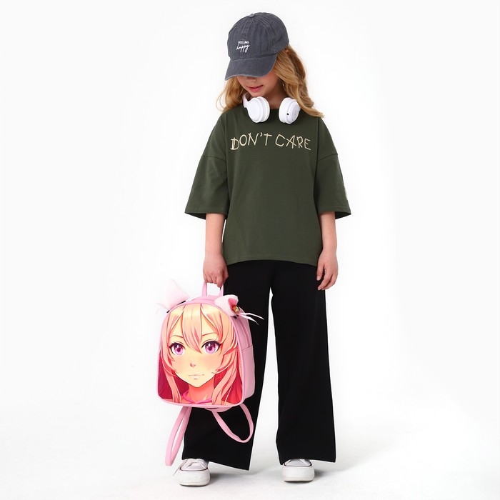 Рюкзак школьный текстильный с ушками на заколках &laquo;Аниме&raquo;, 27х23 см, розовый цвет