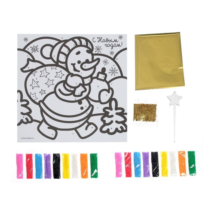 Фреска блёстками и фольгой на новый год &laquo;Снеговик&raquo;, новогодний набор для творчества