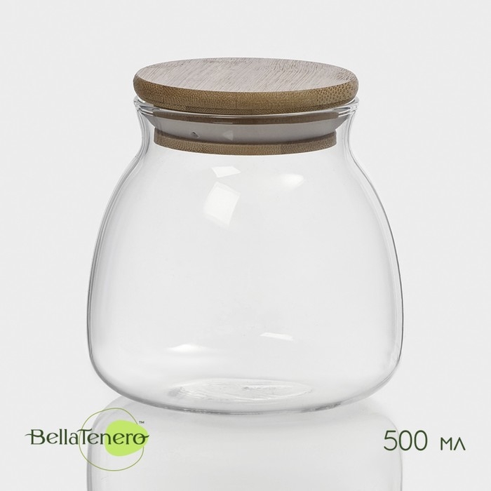 Банка стеклянная для хранения сыпучих продуктов BellaTenero &laquo;Бамбук&raquo;, 500 мл, 9,5&times;10 см, с бамбуковой крышкой