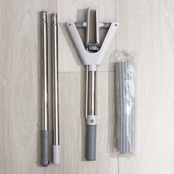 Швабра для мытья пола PVA Raccoon, со складным отжимом, насадка 28&times;6 см, стальная ручка с 3 секциями 130 см