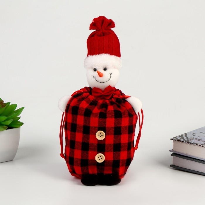 Новый год! Мешок для подарков &laquo;Снеговик&raquo; в клетку