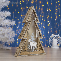 Светодиодная фигура &laquo;Ёлка с оленем&raquo; 20 &times; 30 &times; 5 см, дерево, батарейки ААх2 (не в комплекте), свечение тёплое белое