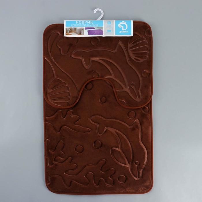 Набор ковриков для ванной и туалета Доляна «Дельфины», 2 шт: 40×50, 50×80 см, цвет МИКС Набор ковриков для ванной и туалета Доляна «Дельфины», 2 шт: 40×50, 50×80 см, цвет МИКС