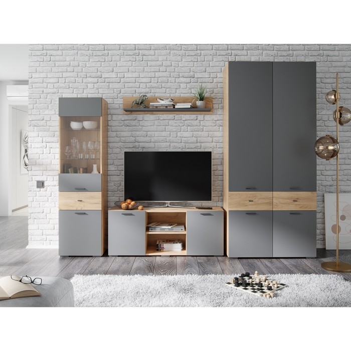 Комод Дублин, 800х376х1284, Гикори рокфорд/Графит серый