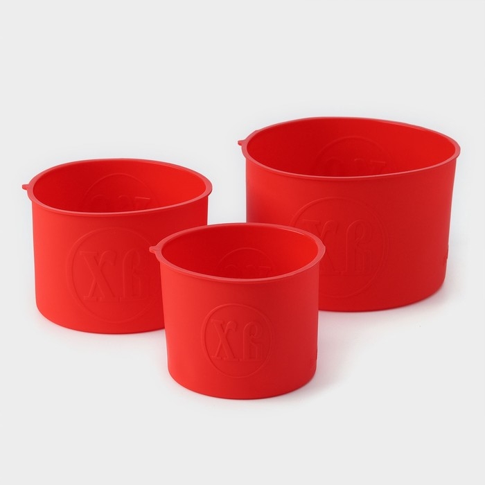 Набор силиконовых форм для выпечки Доляна «Куличики», 3 шт: 15,5/13/10 см, цвет красный Набор силиконовых форм для выпечки Доляна «Куличики», 3 шт: 15,5/13/10 см, цвет красный