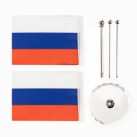 Флаг России настольный, на подставке, с двумя флажками 8 х 11 см, круг, 16.5 х 12 см