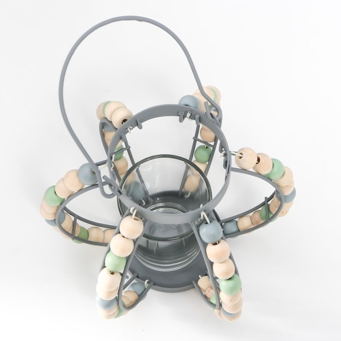 Подсвечник металл, стекло на 1 свечу "Фонарь. Бохо" серый 19х15,5х13 см