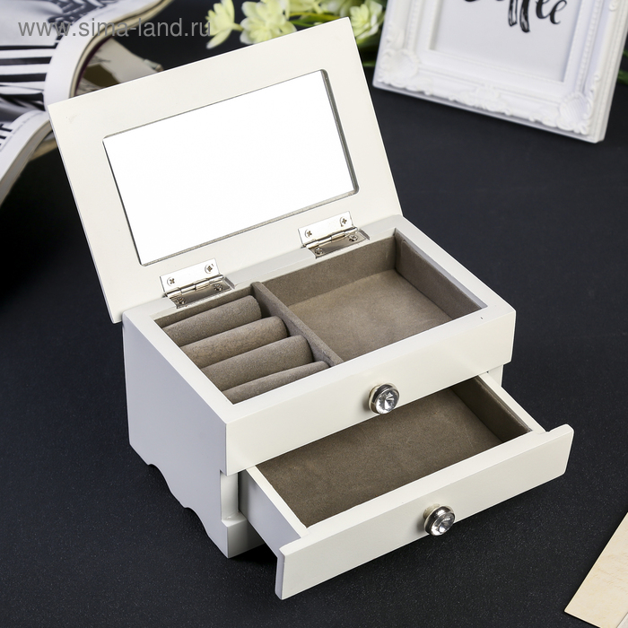 Шкатулка дерево для украшений Шкатулка дерево для украшений "Комод с ящиком" белая 9х10х16 см