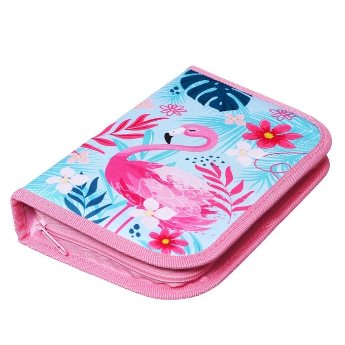 Пенал 3 секции, вкладка внутри, 140 х 210 х 40 мм, тканевый, Calligrata TOP Block Пенал 3 секции, вкладка внутри, 140 х 210 х 40 мм, тканевый, Calligrata TOP Block "Фламинго"