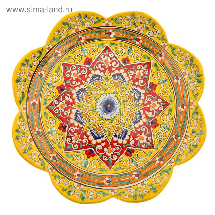 Ляган Риштанская Керамика Ляган Риштанская Керамика "Цветы", 31 см, жёлтый микс, рифлённый