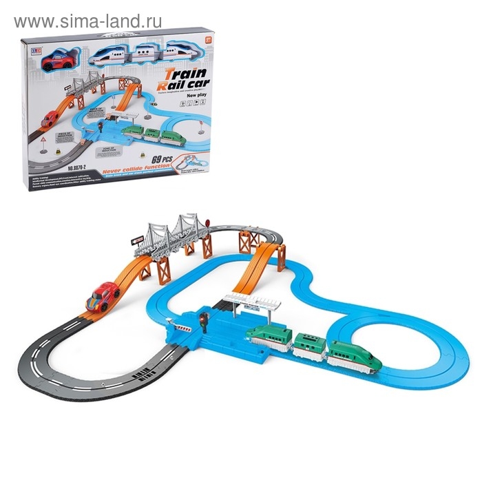 Железная дорога-автотрек «Большое путешествие», с машинкой и поездом, перекресток, светофор Железная дорога-автотрек «Большое путешествие», с машинкой и поездом, перекресток, светофор