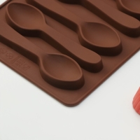 Форма для шоколада Доляна «Ложечки», силикон, 18×12×1,2 см, 6 ячеек (9,8×2,3 см), цвет коричневый Форма для шоколада Доляна «Ложечки», силикон, 18×12×1,2 см, 6 ячеек (9,8×2,3 см), цвет коричневый