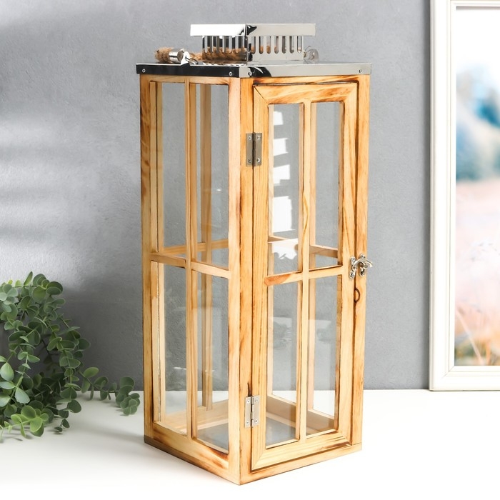 Подсвечник дерево Подсвечник дерево "Фонарь - большие окна" коричневый набор 2 шт 30х13х13; 49х18,5х18,5 см