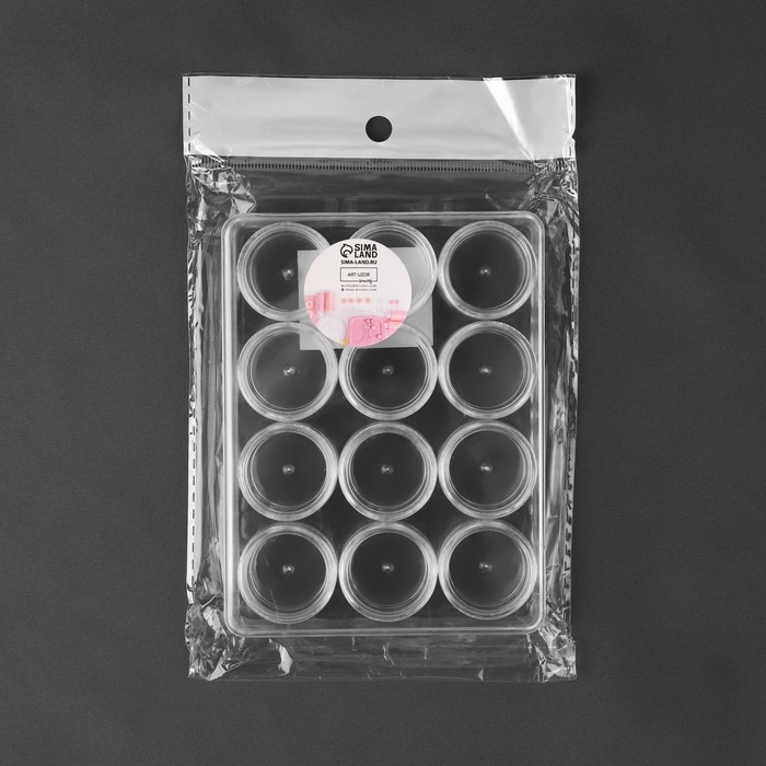 Контейнер для рукоделия, 12 баночек d = 2,3 см, 12,5 &times; 9,5 &times; 2 см, цвет прозрачный