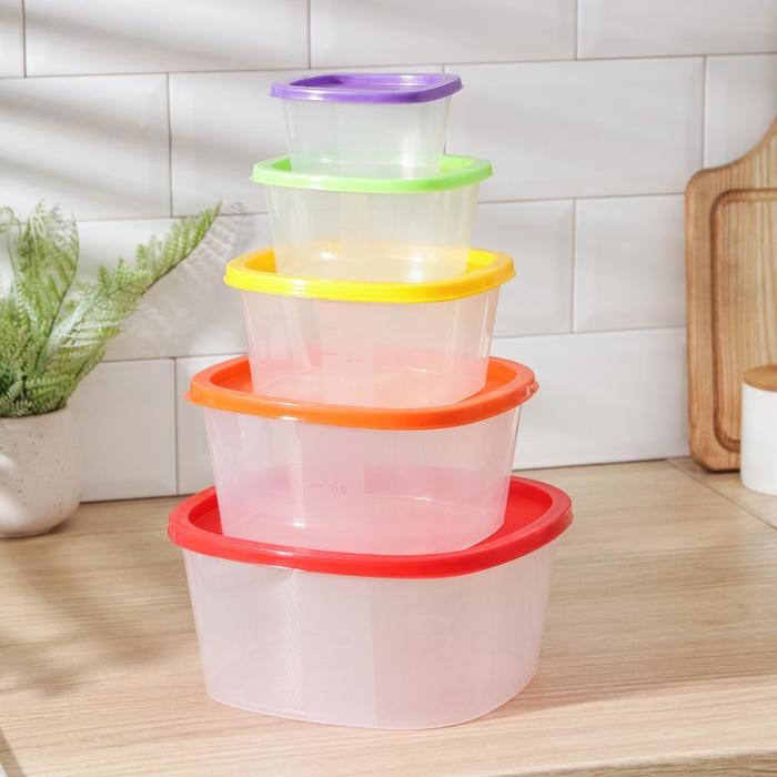 Набор пищевых контейнеров «BioFresh», 5 шт: 0,23 л, 0,5 л, 0,9 л, 1,55 л, 2,65 л, прозрачные, крышки микс Набор пищевых контейнеров «BioFresh», 5 шт: 0,23 л, 0,5 л, 0,9 л, 1,55 л, 2,65 л, прозрачные, крышки микс