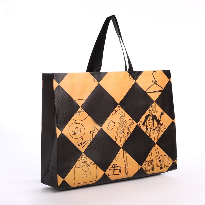 Сумка хозяйственная без застёжки, цвет чёрный/оранжевый Сумка хозяйственная без застёжки, цвет чёрный/оранжевый