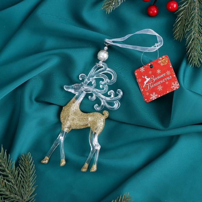 Украшение ёлочное Украшение ёлочное "Олень с узорными рогами блеск" 9х16 см, микс, прозрачно-золотой