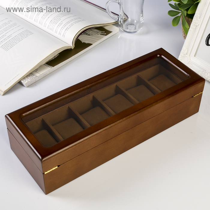 Шкатулка дерево под часы 6 отделений Шкатулка дерево под часы 6 отделений "Стиль" коричневая 12,7х8х33 см