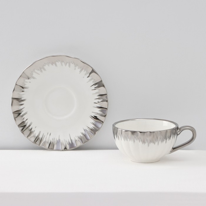 Сервиз керамический чайный &laquo;Снежная лавина&raquo;, 12 предметов: 6 кружек 80 мл, 6 блюдец d=11,2 см, цвет МИКС