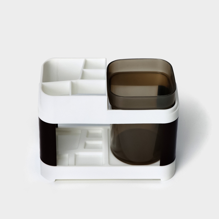 Подставка для зубных щёток и пасты со стаканом, 15&times;7&times;12 см, цвет коричневый