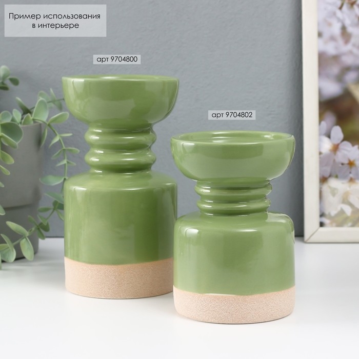 Подсвечник керамика на 1 свечу Подсвечник керамика на 1 свечу "Атлант" песочно-зелёный 9,5х9,5х17,5 см
