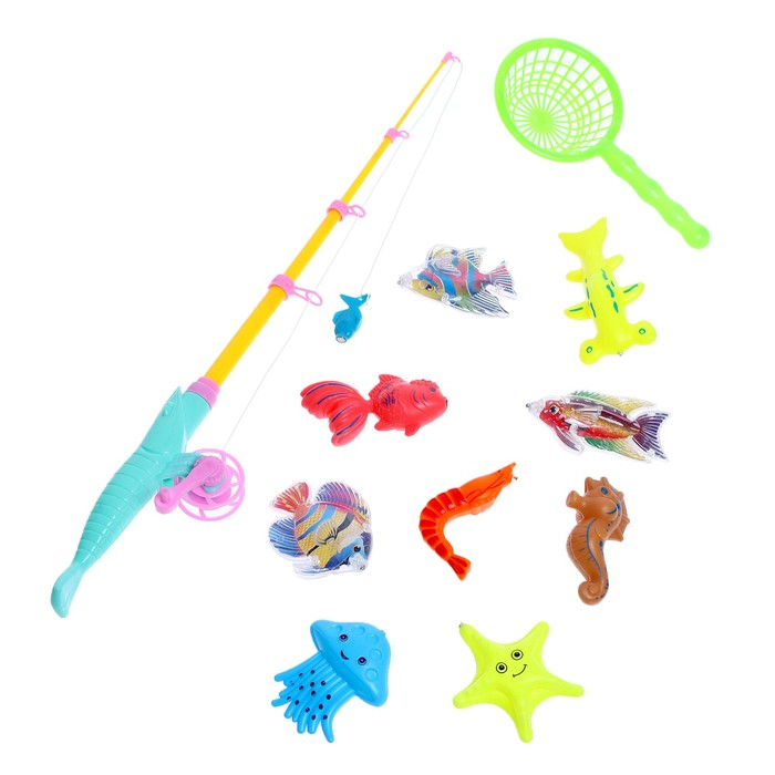 Рыбалка &laquo;Морские жители&raquo; 9 рыбок, удочка, сачок