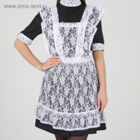 Школьный фартук с воланом по бретелям и низу, гипюр, цветы, р. 42-50, цвет белый Школьный фартук с воланом по бретелям и низу, гипюр, цветы, р. 42-50, цвет белый