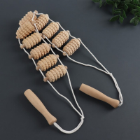 Массажёр - лента, деревянный, роликовый, зубчатый, 2,8 &times; 6,8 &times; 122,5 см, 10 звеньев